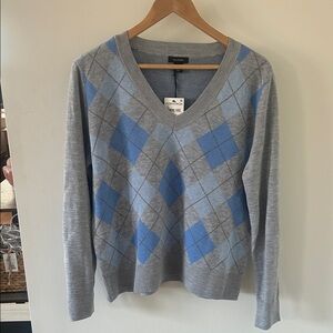 NWT Halogen Nordstrom Argyle V-Neck Sweater